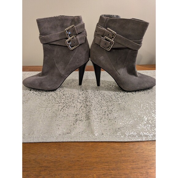Calvin Klein Cambria Gray Suede Leather High Heel Zip Ankle Boots Womens 6M New - Picture 2 of 10